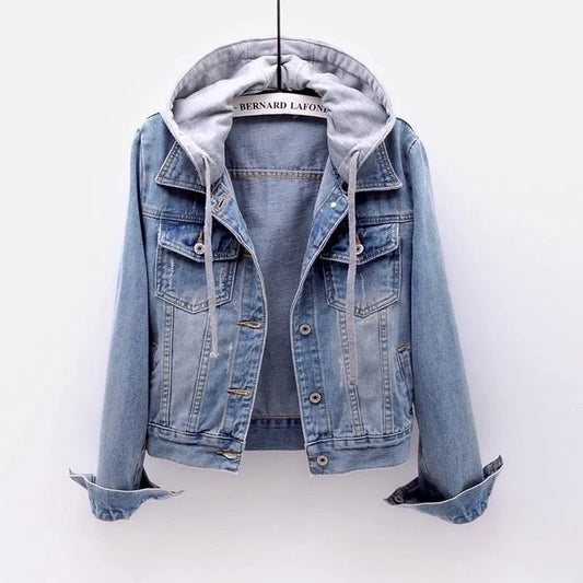 Hooded Denim Jacket with Pockets
