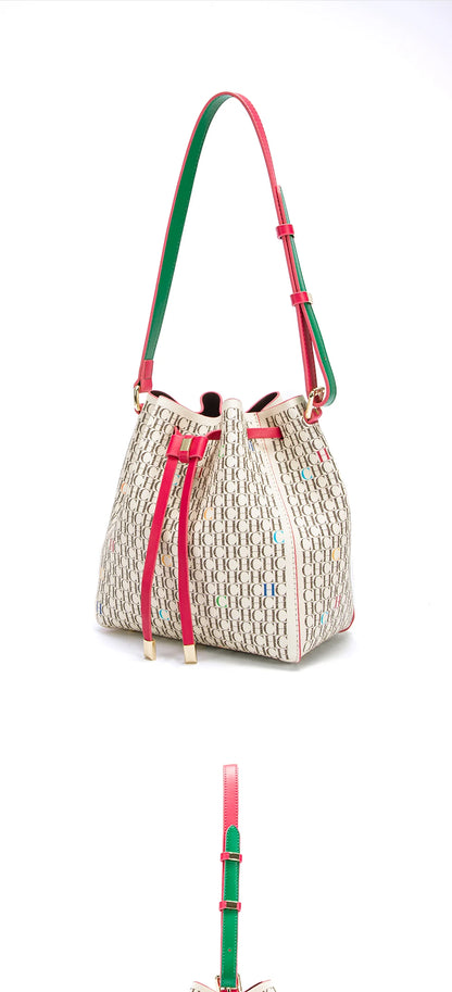 Letter Print Drawstring Bucket Bag