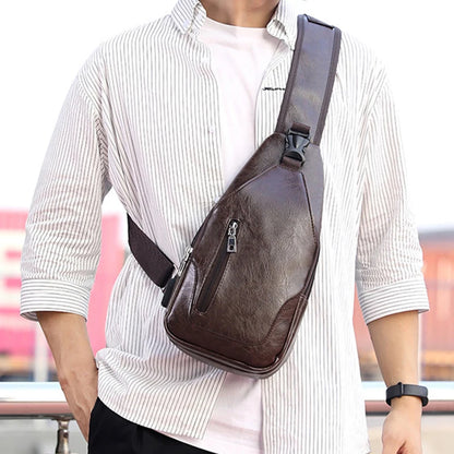 Men's USB Leather Crossbody Chest Bag