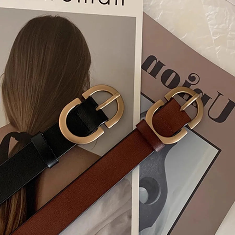 Women's Designer PU Belt - Fashionable Casual Black Waist Belt for Jeans
