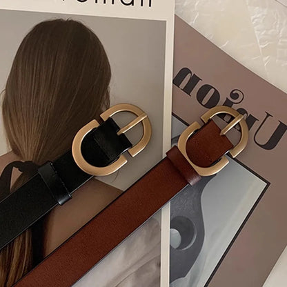 Women's Designer PU Belt - Fashionable Casual Black Waist Belt for Jeans
