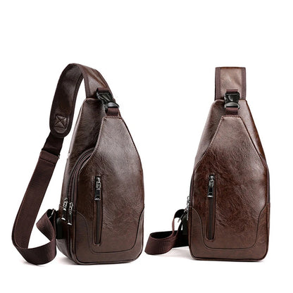 Men's USB Leather Crossbody Chest Bag