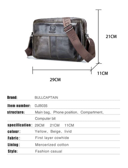 BULLCAPTAIN Men's Genuine Leather Messenger Bag