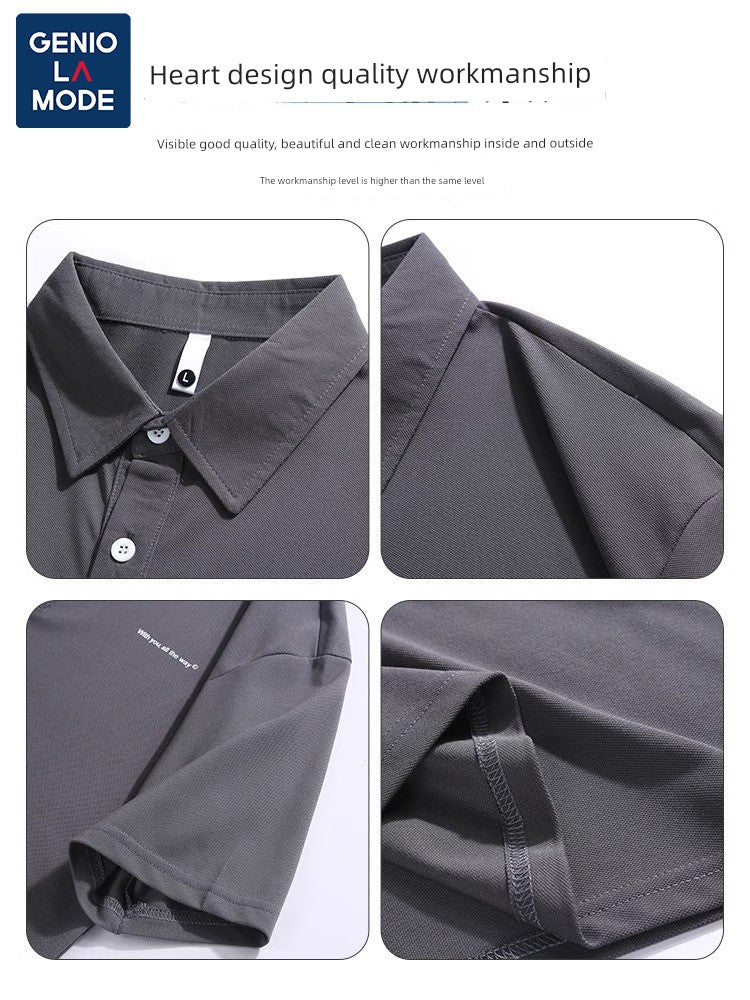 Senma Japanese Style Black Polo Shirt – Summer Loose Short Sleeves