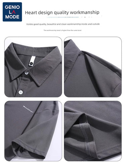 Senma Japanese Style Black Polo Shirt – Summer Loose Short Sleeves