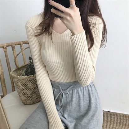 Korean Autumn V-Neck Knitted Sweater
