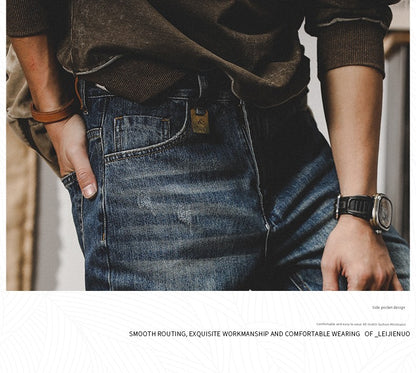 Retro Fleece-Lined Denim Trousers