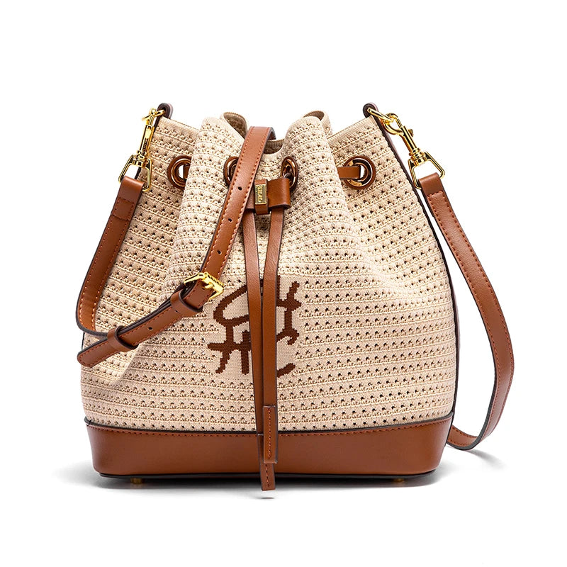 Spring Fabric Splicing Bucket Shoulder Bag