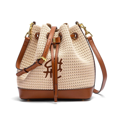 Spring Fabric Splicing Bucket Shoulder Bag