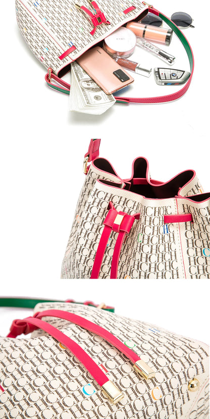 Letter Print Drawstring Bucket Bag
