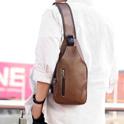 Men's USB Leather Crossbody Chest Bag
