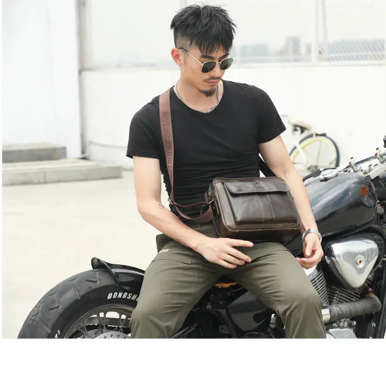 BULLCAPTAIN Men's Genuine Leather Messenger Bag