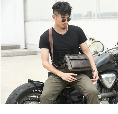 BULLCAPTAIN Men's Genuine Leather Messenger Bag