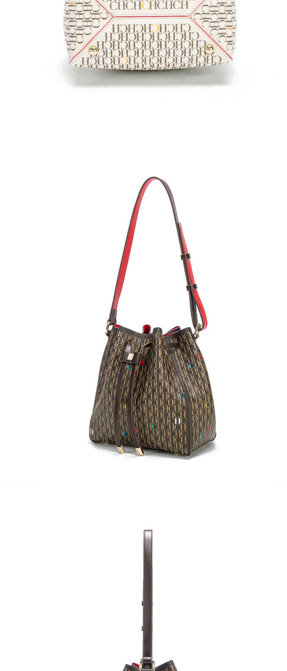 Letter Print Drawstring Bucket Bag