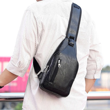 Men's USB Leather Crossbody Chest Bag