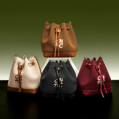 Spring Fabric Splicing Bucket Shoulder Bag