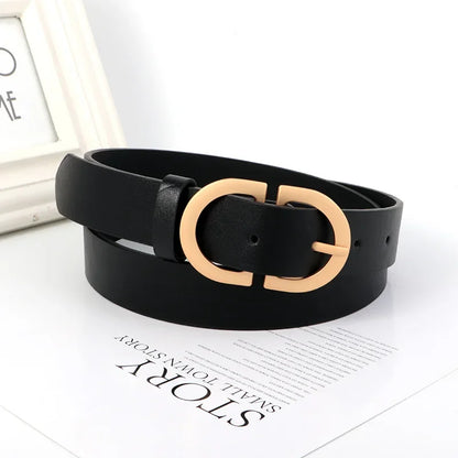 Women's Designer PU Belt - Fashionable Casual Black Waist Belt for Jeans