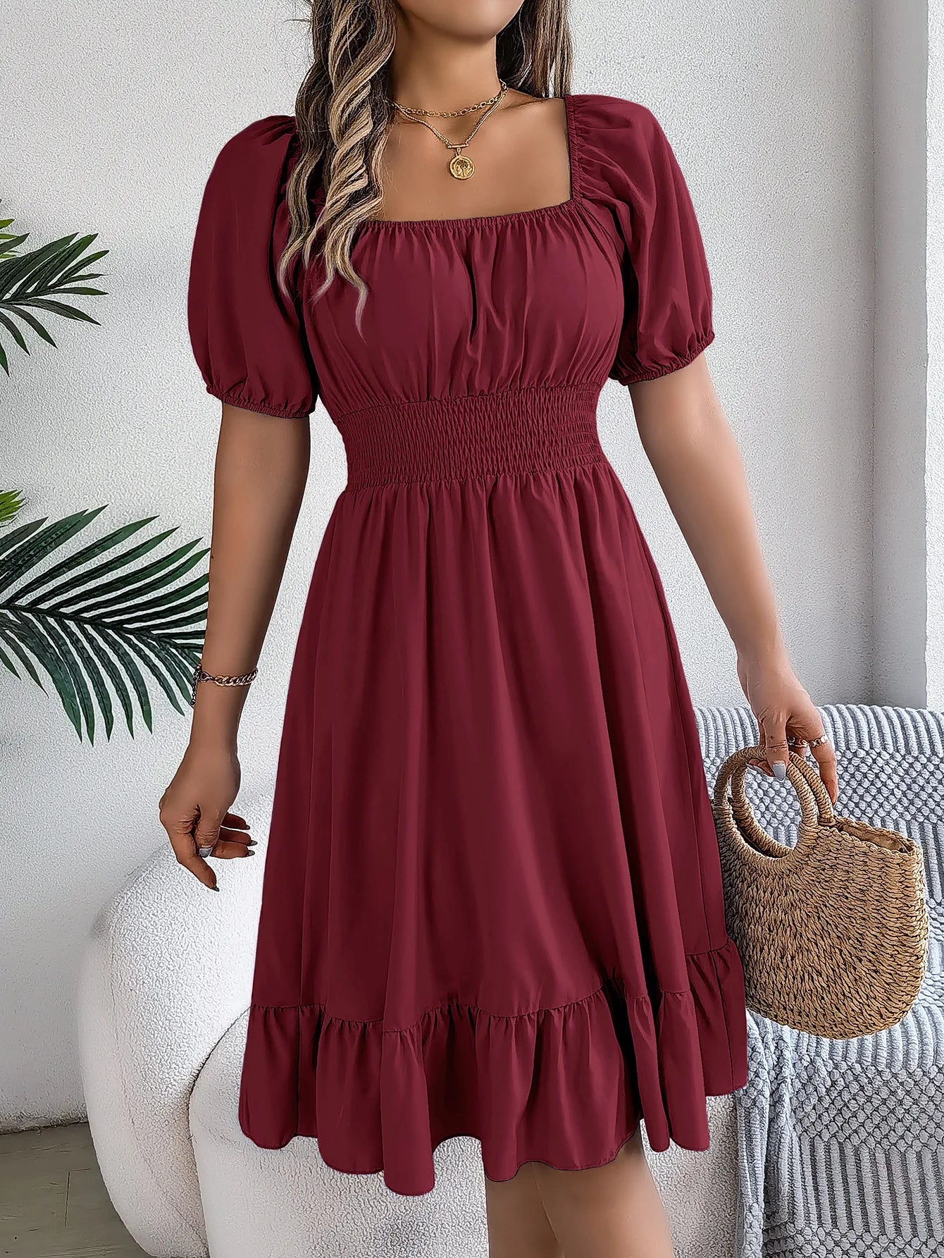 Women's Square Neck Ruffle Dress