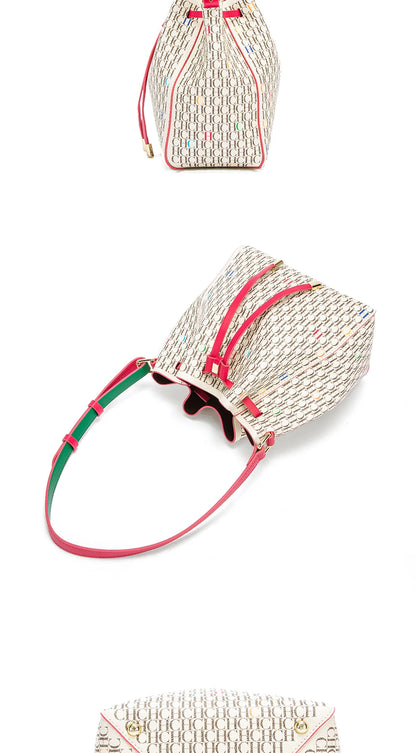 Letter Print Drawstring Bucket Bag