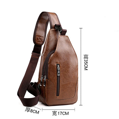 Men's USB Leather Crossbody Chest Bag