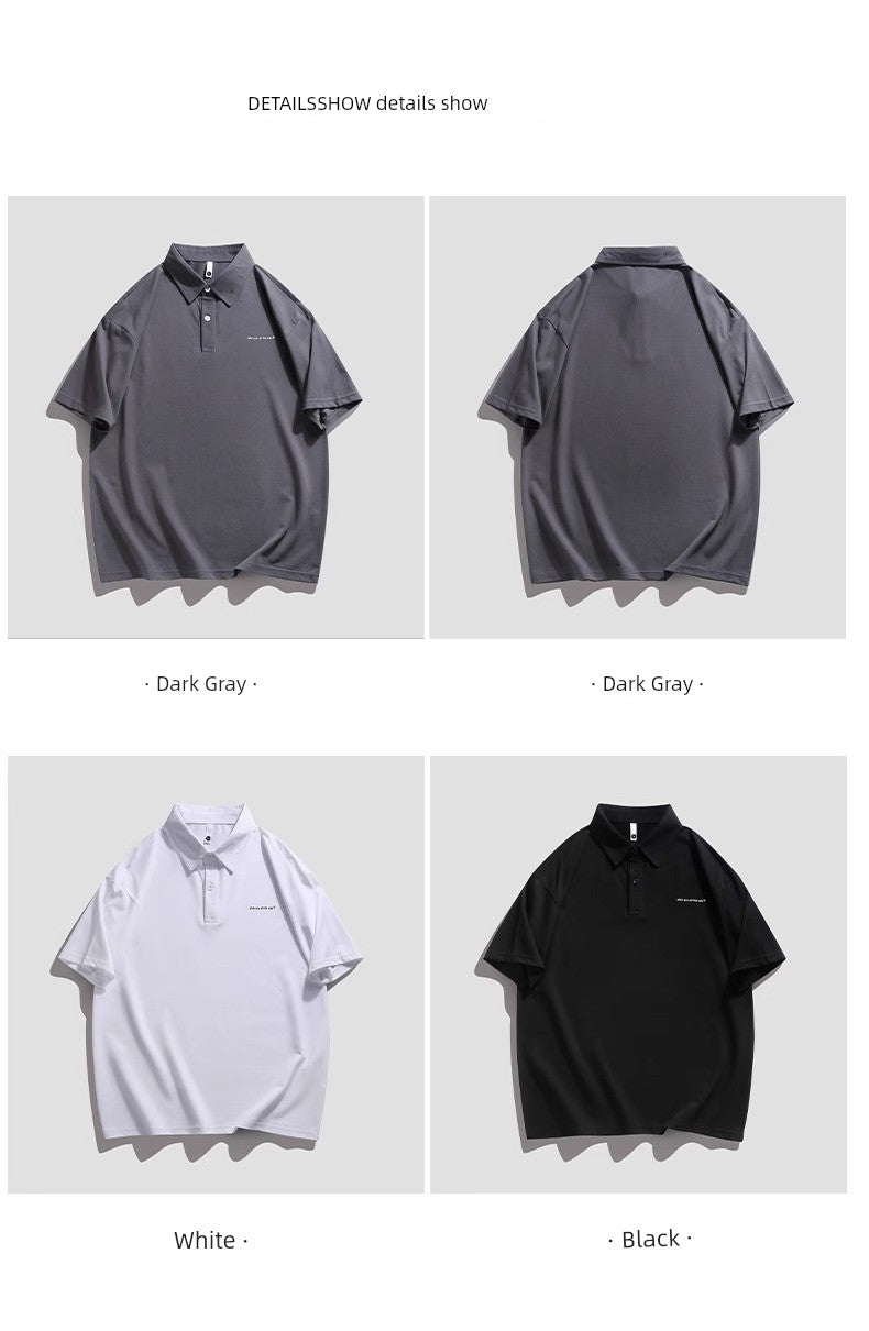 Senma Japanese Style Black Polo Shirt – Summer Loose Short Sleeves