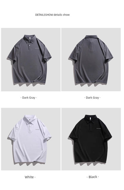Senma Japanese Style Black Polo Shirt – Summer Loose Short Sleeves