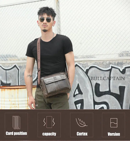 BULLCAPTAIN Men's Genuine Leather Messenger Bag