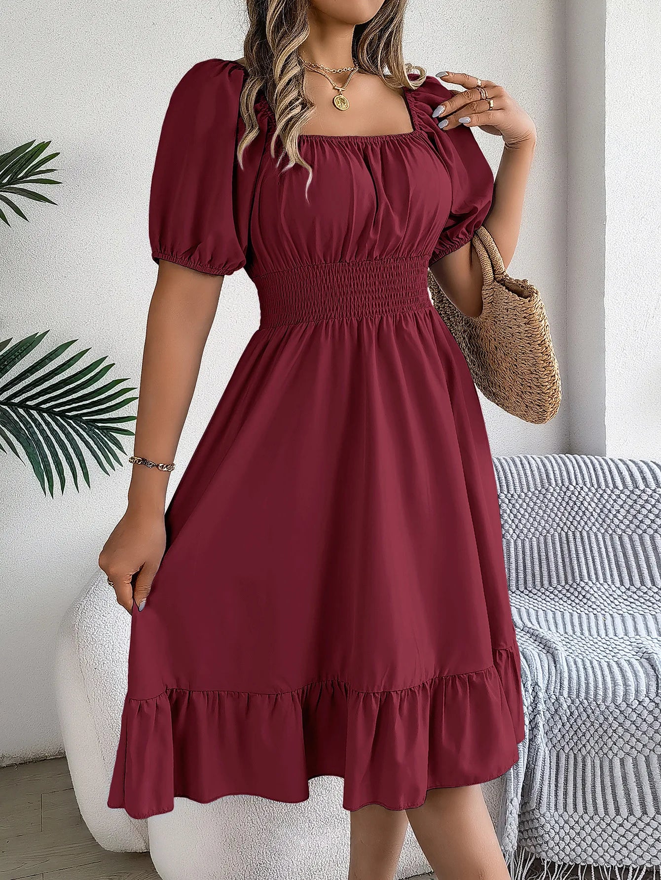 Women's Square Neck Ruffle Dress
