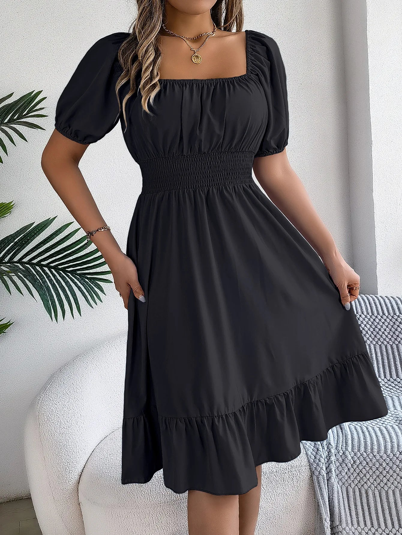 Women's Square Neck Ruffle Dress