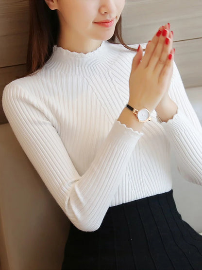 2025 Autumn Mock Neck Ruffle Sweater