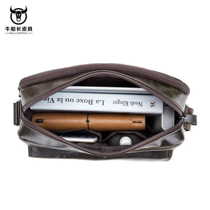 BULLCAPTAIN Men's Genuine Leather Messenger Bag