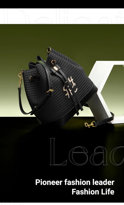Spring Fabric Splicing Bucket Shoulder Bag