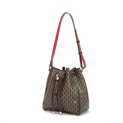 Letter Print Drawstring Bucket Bag