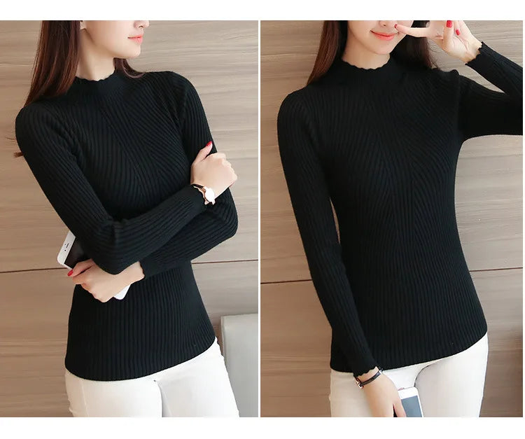 2025 Autumn Mock Neck Ruffle Sweater