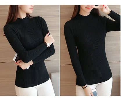 2025 Autumn Mock Neck Ruffle Sweater