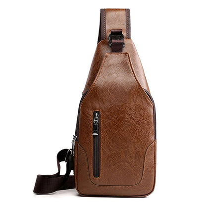 Men's USB Leather Crossbody Chest Bag