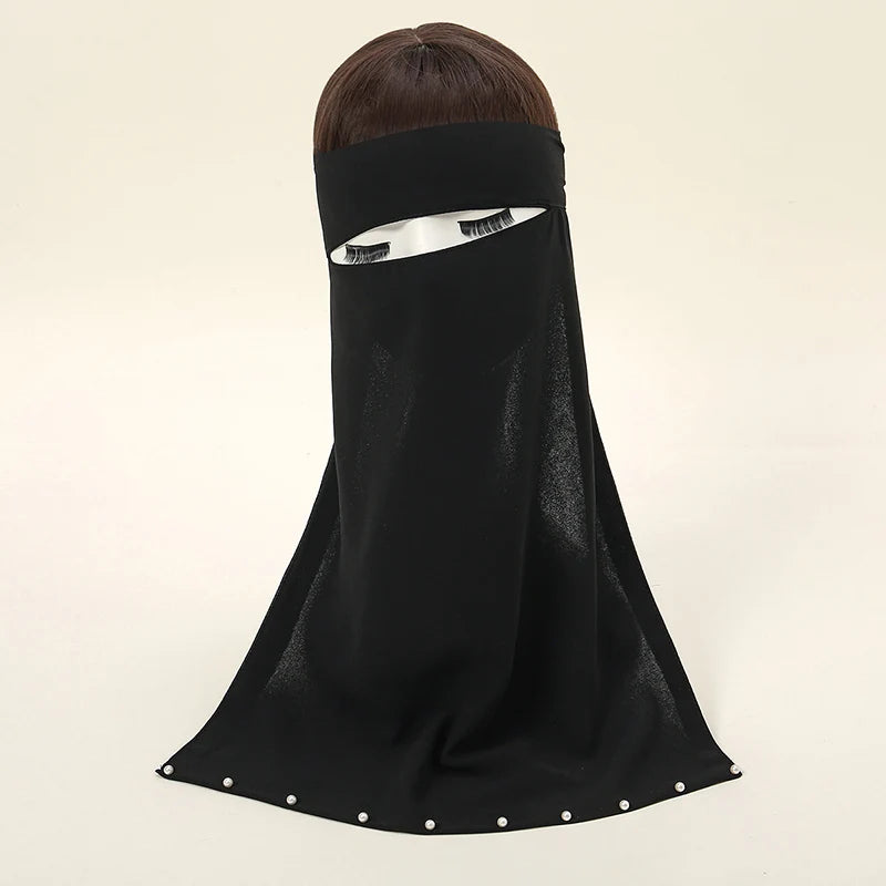 Black Beading Chiffon Niqab for Women
