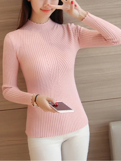 2025 Autumn Mock Neck Ruffle Sweater