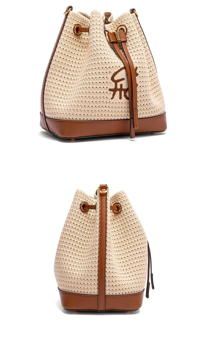 Spring Fabric Splicing Bucket Shoulder Bag