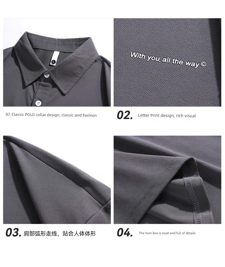 Senma Japanese Style Black Polo Shirt – Summer Loose Short Sleeves