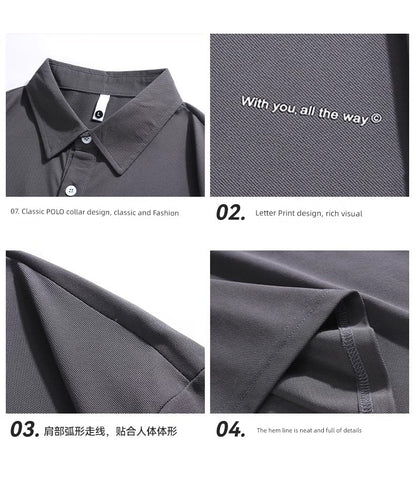 Senma Japanese Style Black Polo Shirt – Summer Loose Short Sleeves