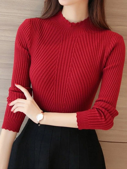 2025 Autumn Mock Neck Ruffle Sweater