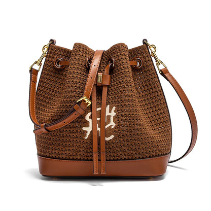Spring Fabric Splicing Bucket Shoulder Bag