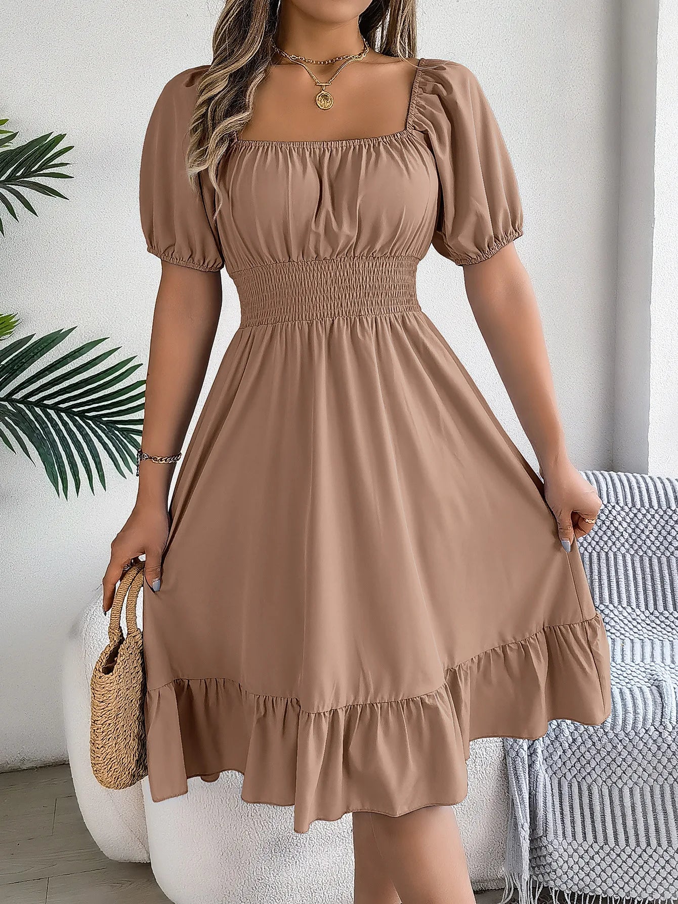 Women's Square Neck Ruffle Dress