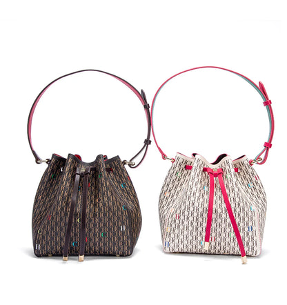 Letter Print Drawstring Bucket Bag