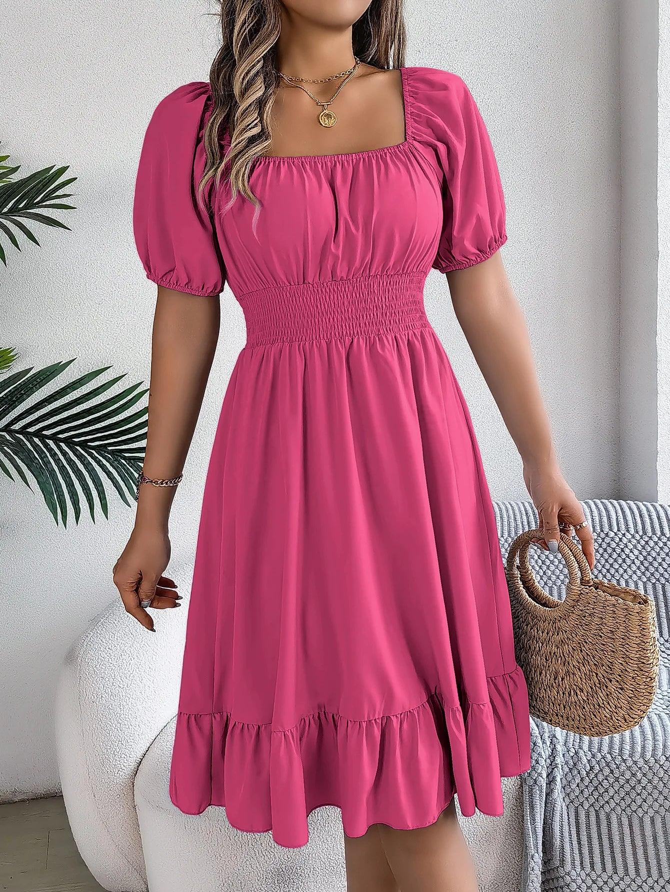 Women's Square Neck Ruffle Dress