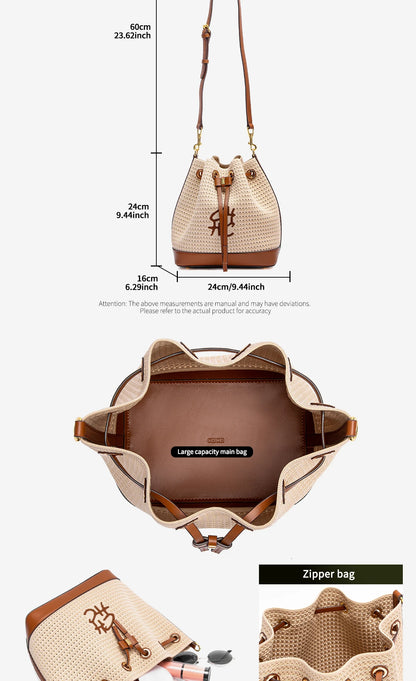 Spring Fabric Splicing Bucket Shoulder Bag