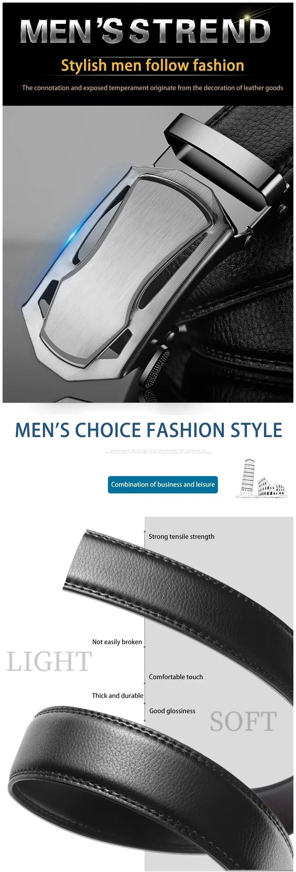 Luxury PU Leather Men's Belt