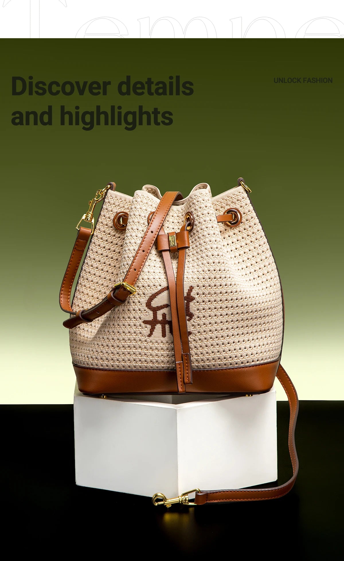 Spring Fabric Splicing Bucket Shoulder Bag