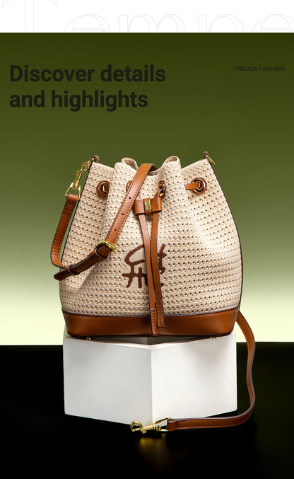 Spring Fabric Splicing Bucket Shoulder Bag